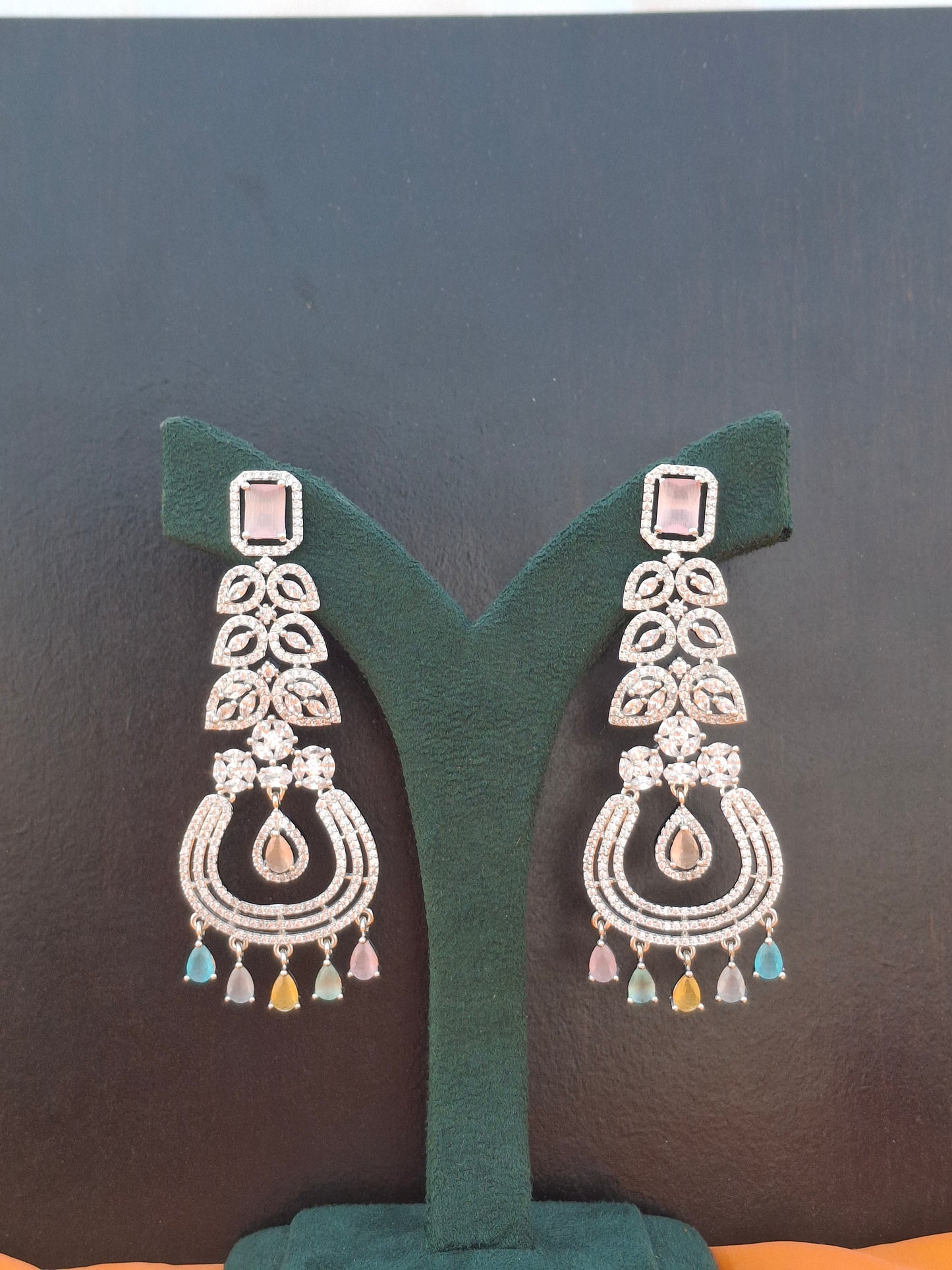 Luxe Silver-Plated Multicolor Crystal Dangle Earrings