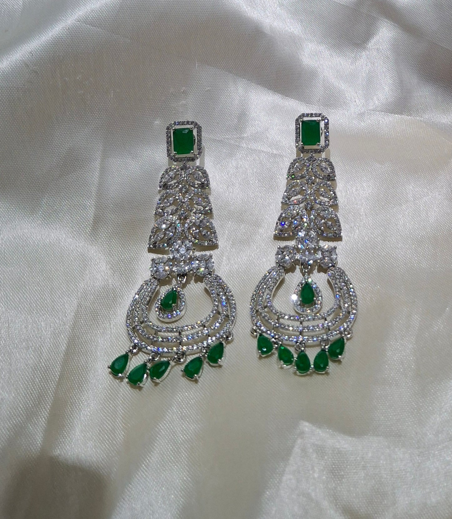 Luxe Silver-Plated Green Crystal Dangle Earrings