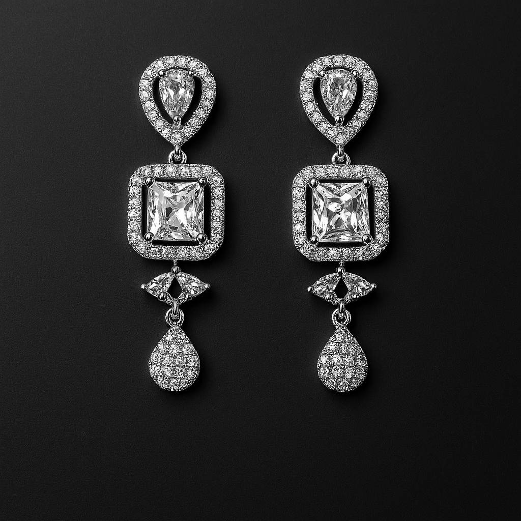 Elegant Silver Crystal Drop Earrings