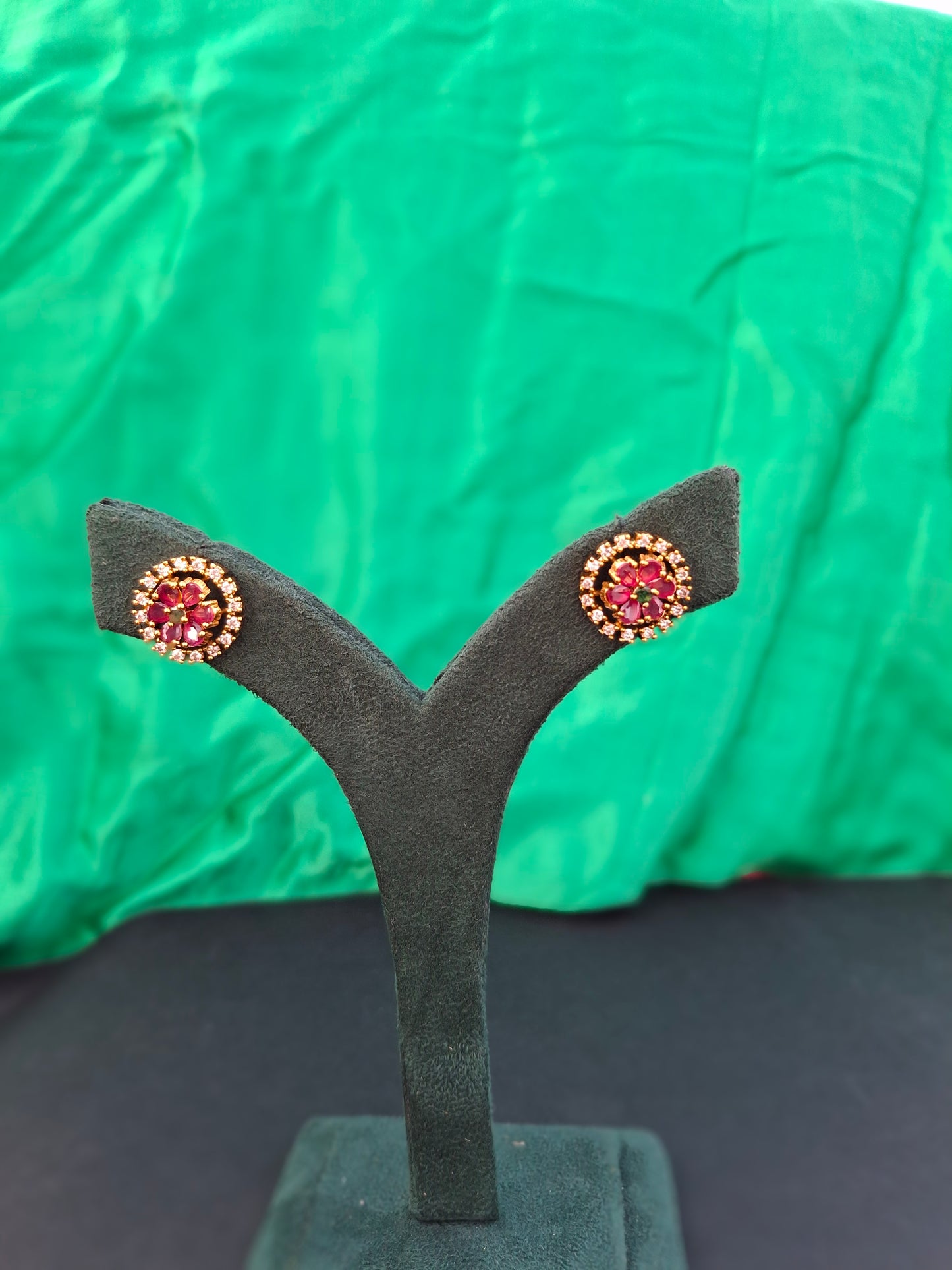 Ruby Crystal Floral Stud Earrings