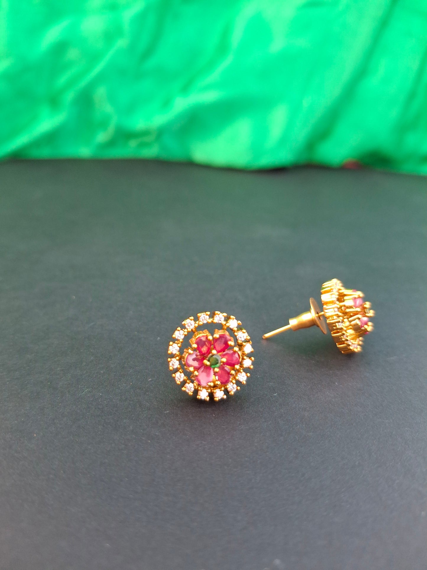 Ruby Crystal Floral Stud Earrings