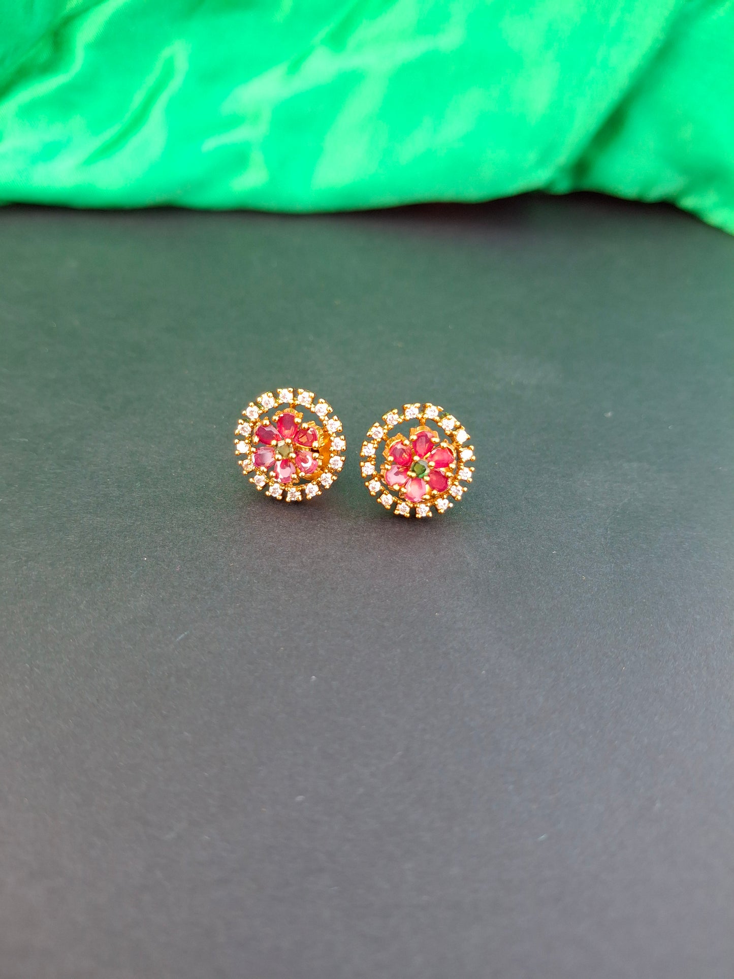 Ruby Crystal Floral Stud Earrings