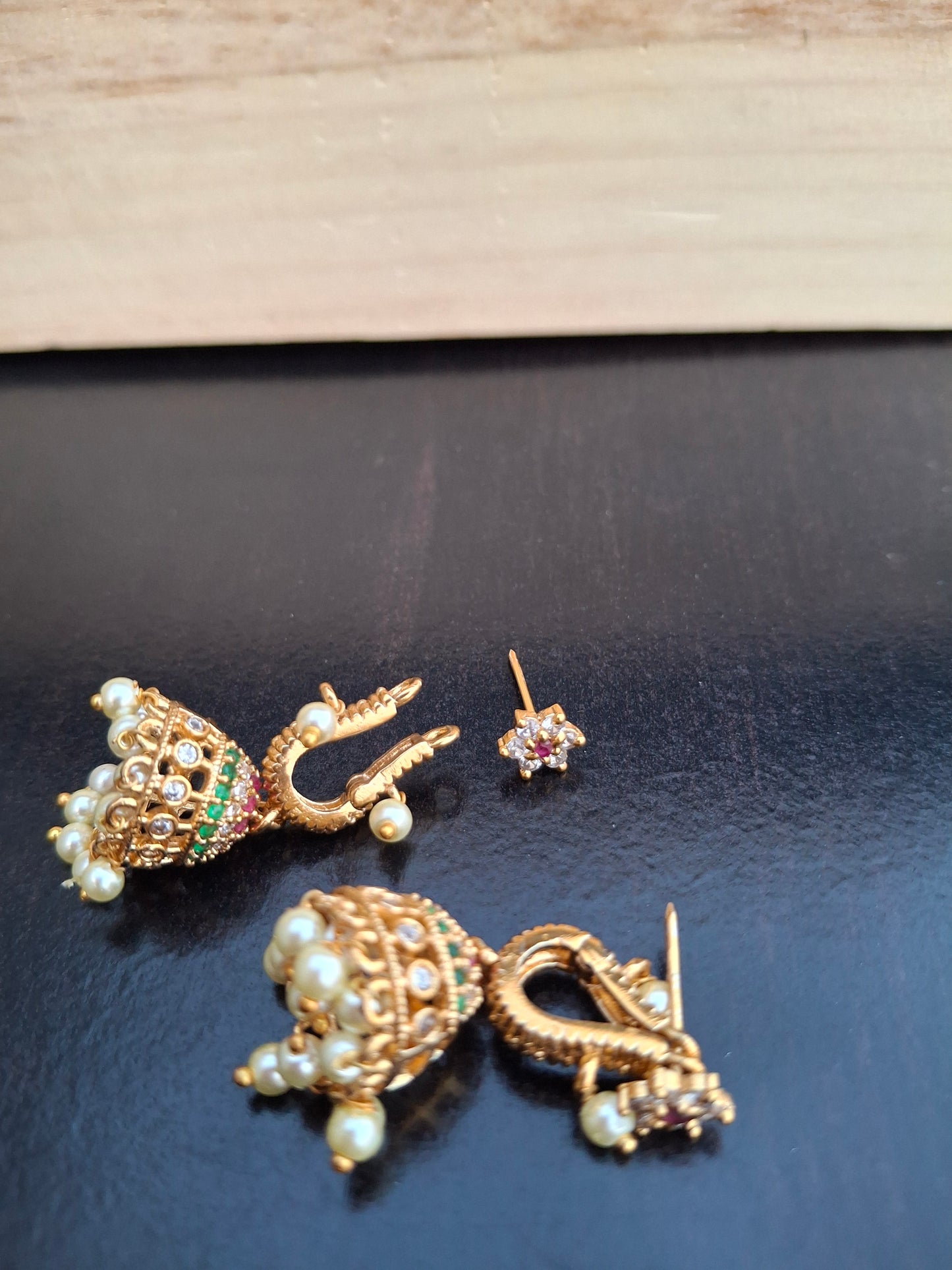 Traditional Gold-Toned Pearl Jhumka Earrings