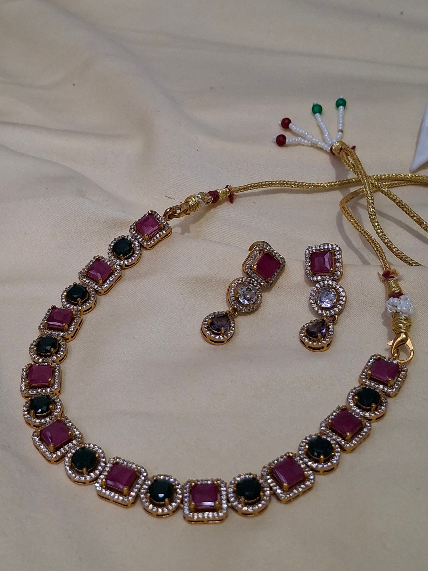 Royal Pink & Emerald Green Kundan Necklace Set
