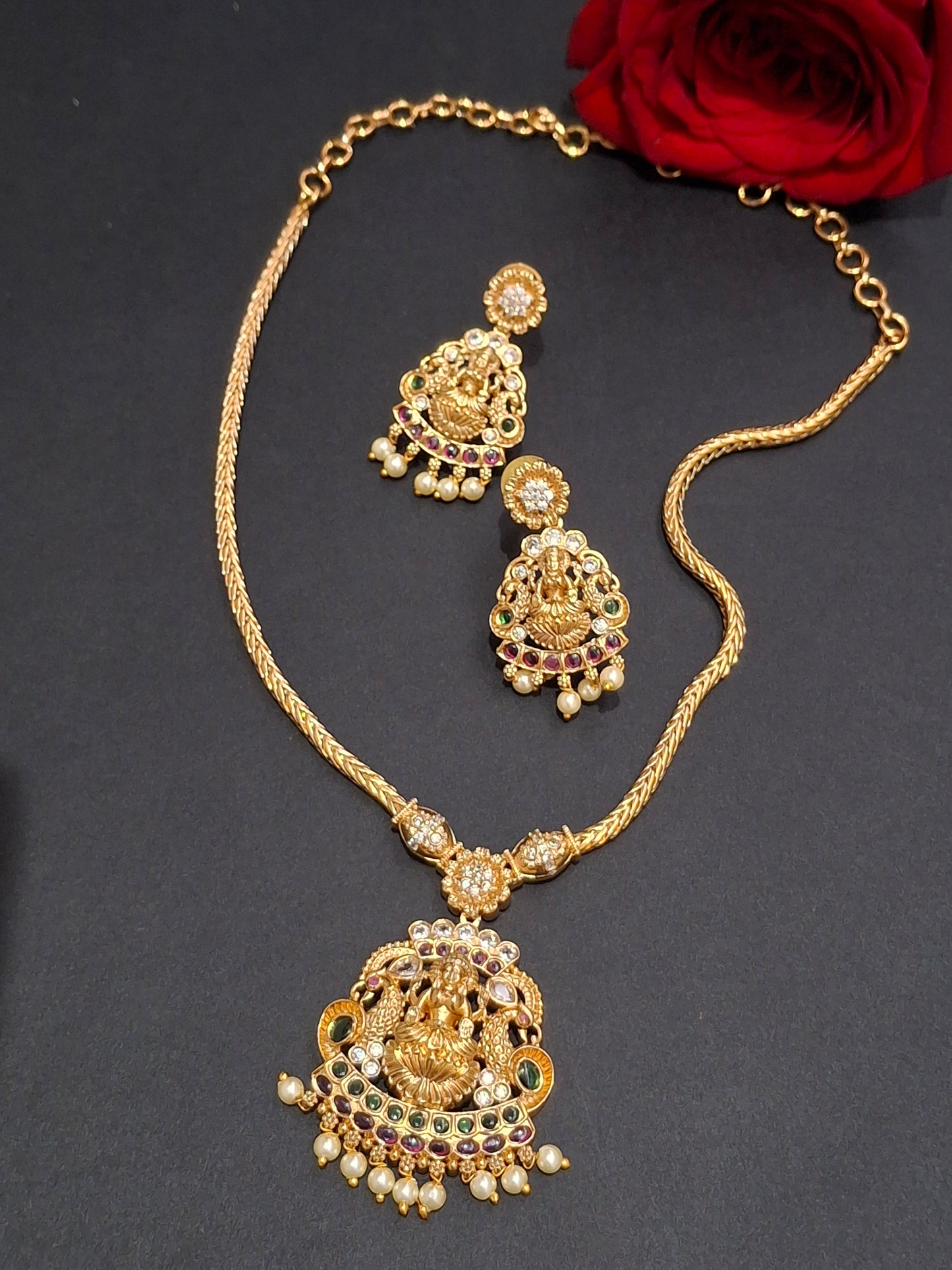 Lakshmi Devi Temple Pendant Necklace Set