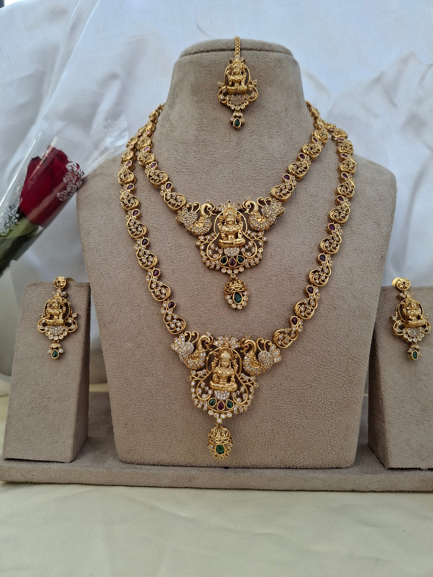 Traditional Lakshmi Temple Jewellery Set with Antique Gold Finish