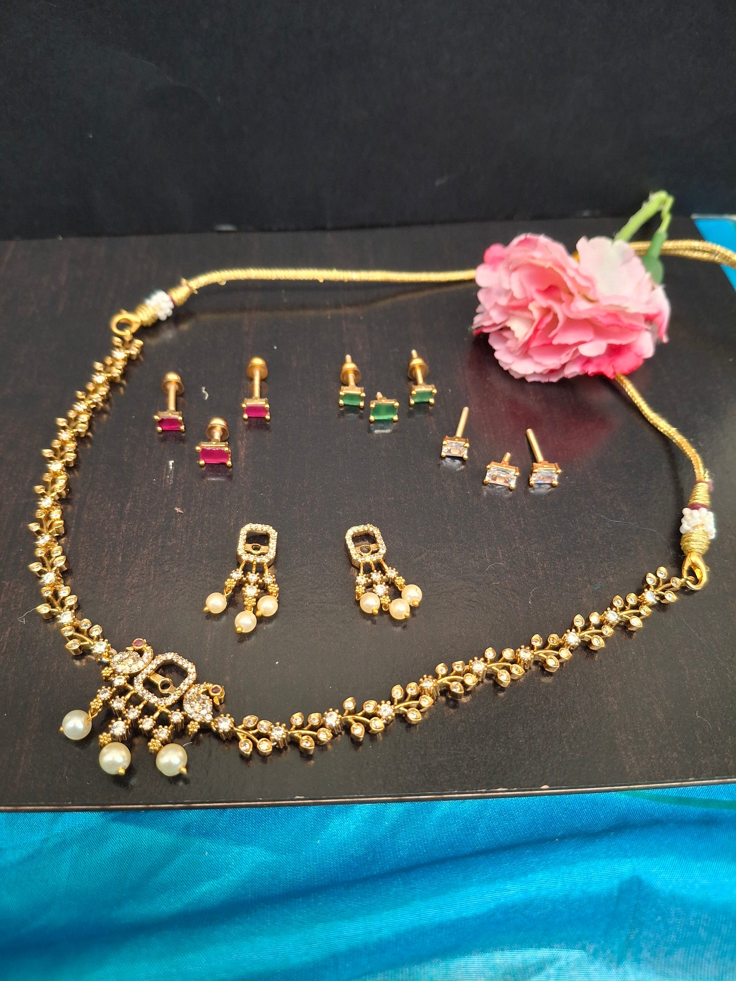 Multi-Color Stone Changeable Necklace Set with Earrings