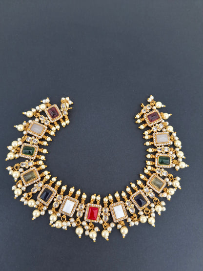 Multicolor Kundan Pearl Necklace Set