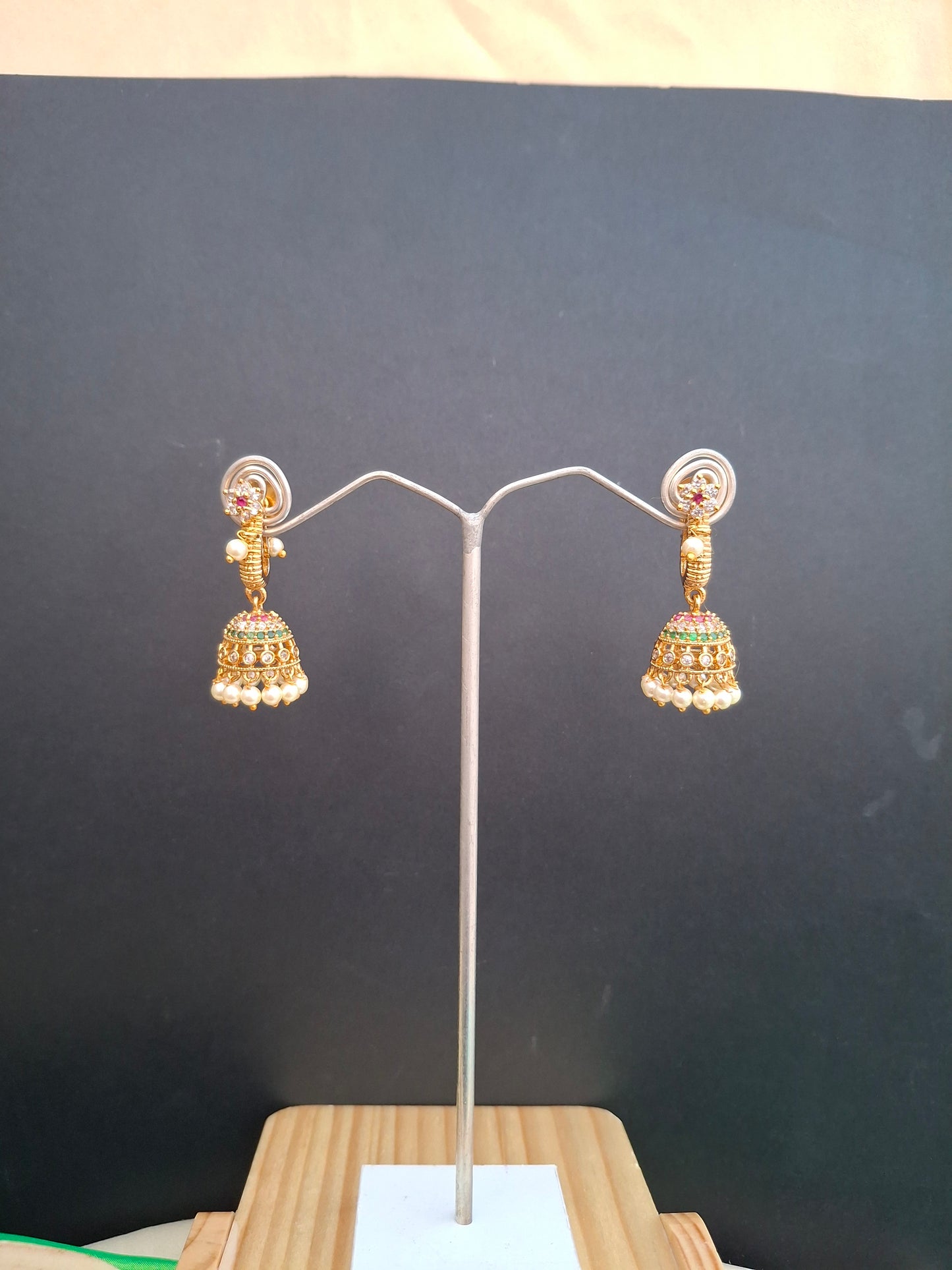Traditional Gold-Toned Pearl Jhumka Earrings