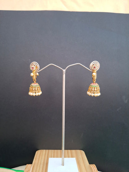 Traditional Gold-Toned Pearl Jhumka Earrings