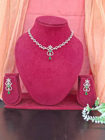 Emerald Grace Heart Shaped American Diamond Necklace Set