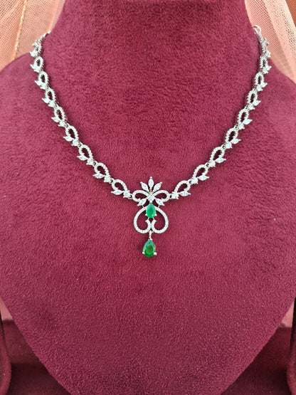 Emerald Grace Heart Shaped American Diamond Necklace Set