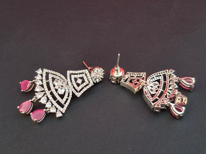 Plated Earrings with Ruby Pink Droplets