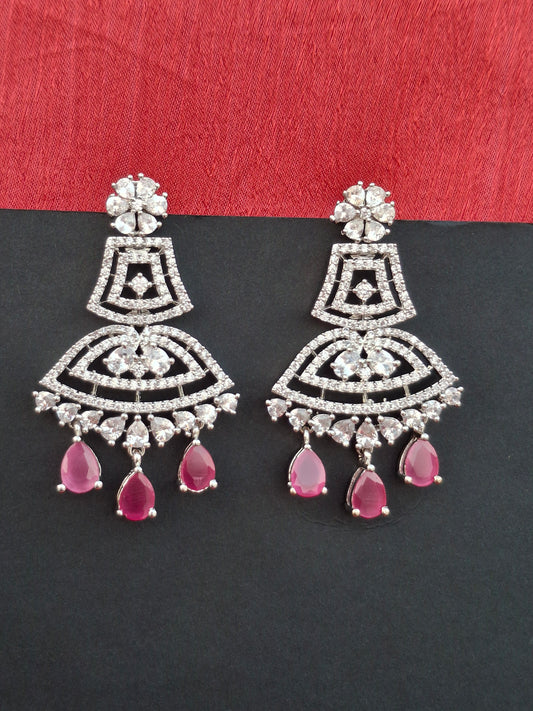 Plated Earrings with Ruby Pink Droplets