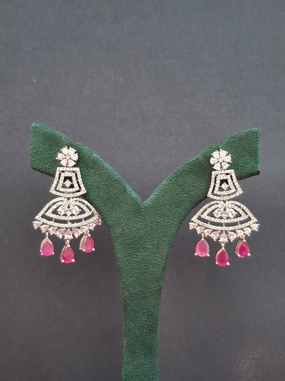 Plated Earrings with Ruby Pink Droplets