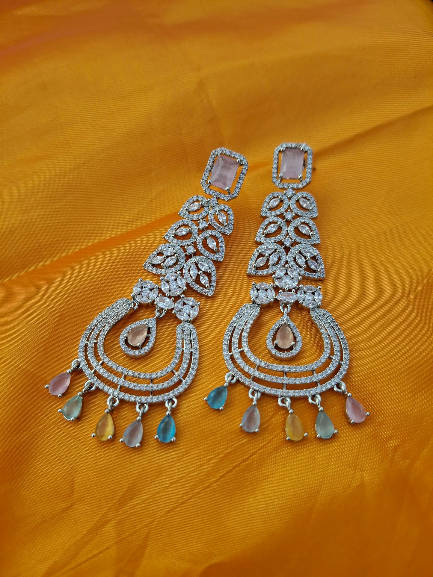 Luxe Silver-Plated Multicolor Crystal Dangle Earrings