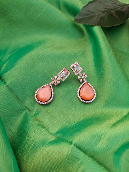 Rose Gold Teardrop Stone Dangler Earrings