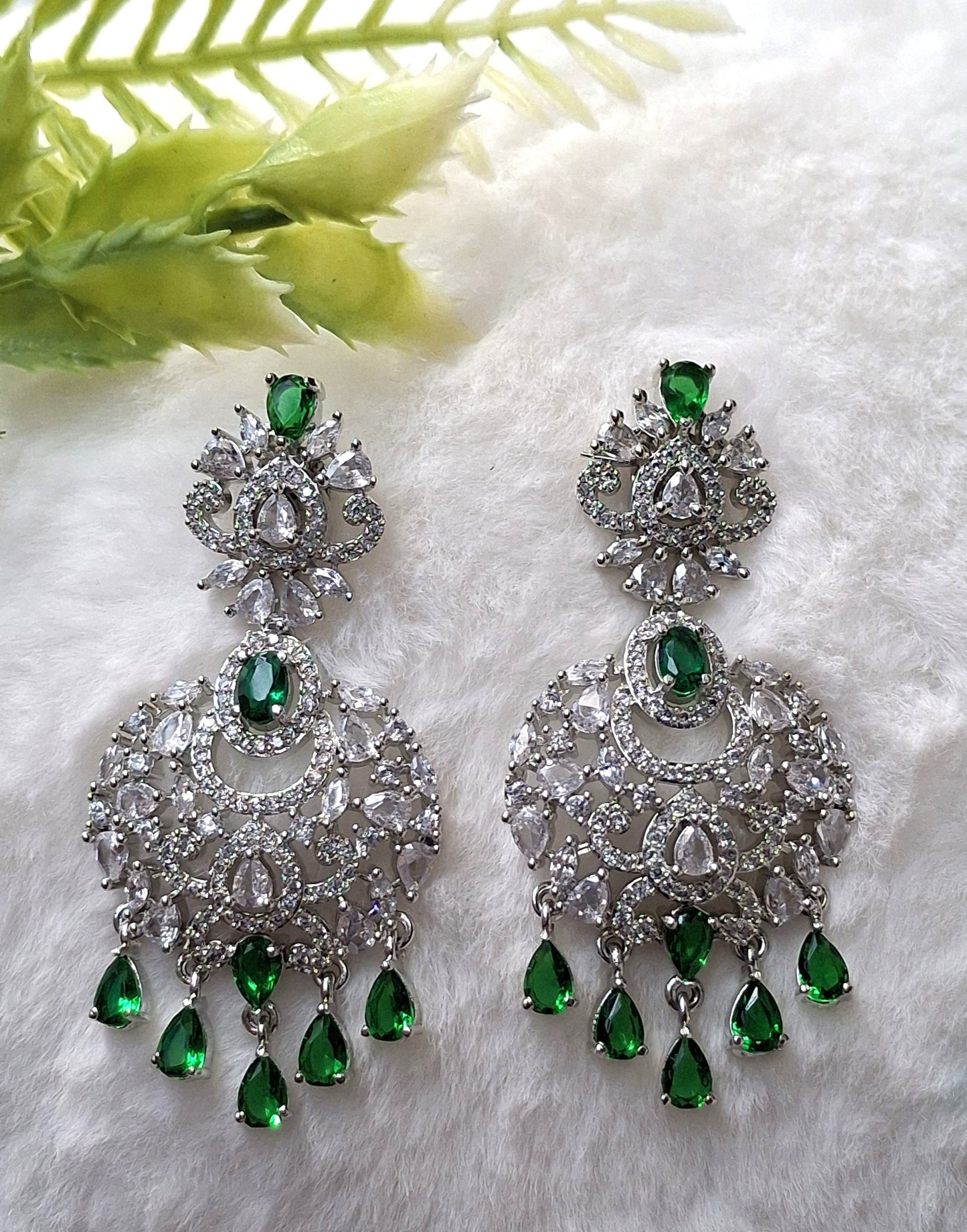 Majestic Emerald Green Chandbali Earrings