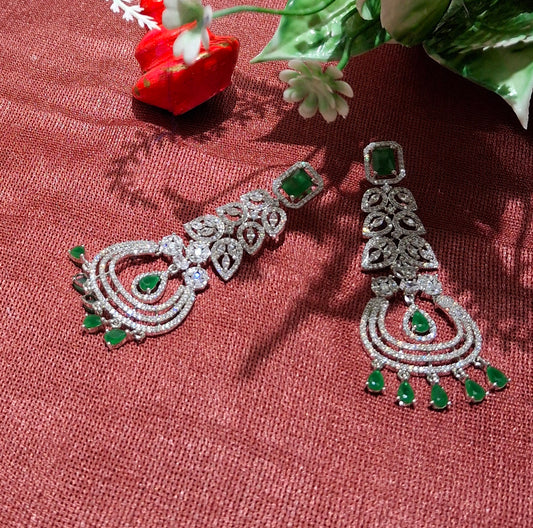 Luxe Silver-Plated Green Crystal Dangle Earrings