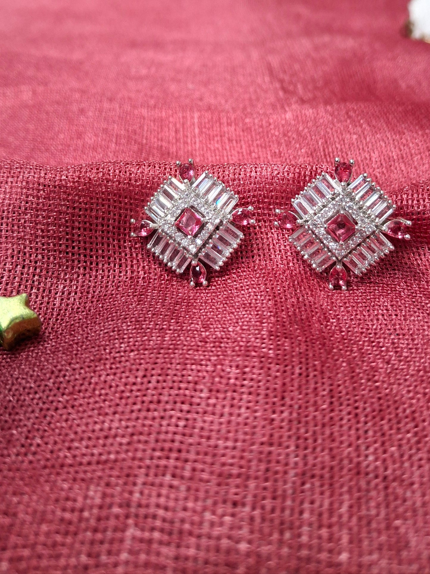 Silver-Plated Pink Crystal Stud Earrings