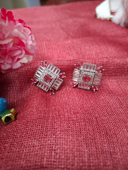 Silver-Plated Pink Crystal Stud Earrings