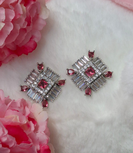 Silver-Plated Pink Crystal Stud Earrings