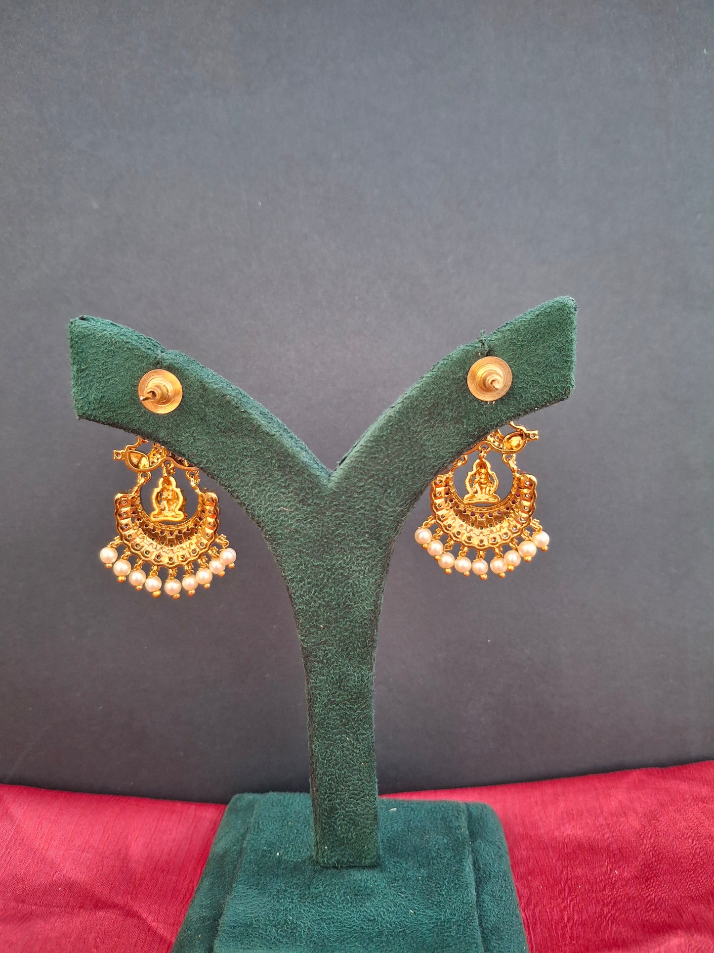 Divine Lakshmi Temple Earrings with Ruby & Pearl Detailing