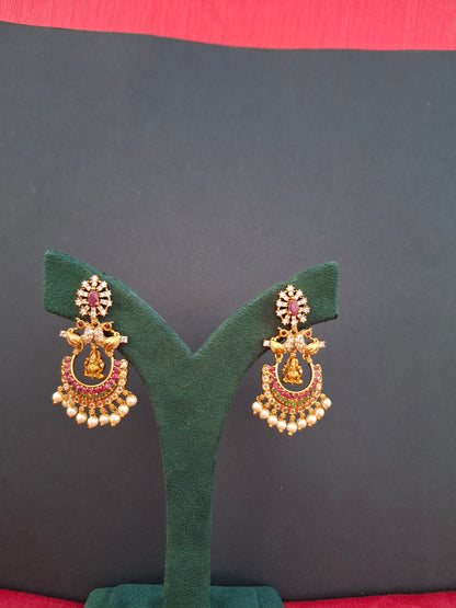 Divine Lakshmi Temple Earrings with Ruby & Pearl Detailing