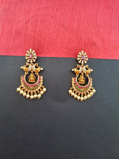 Divine Lakshmi Temple Earrings with Ruby & Pearl Detailing