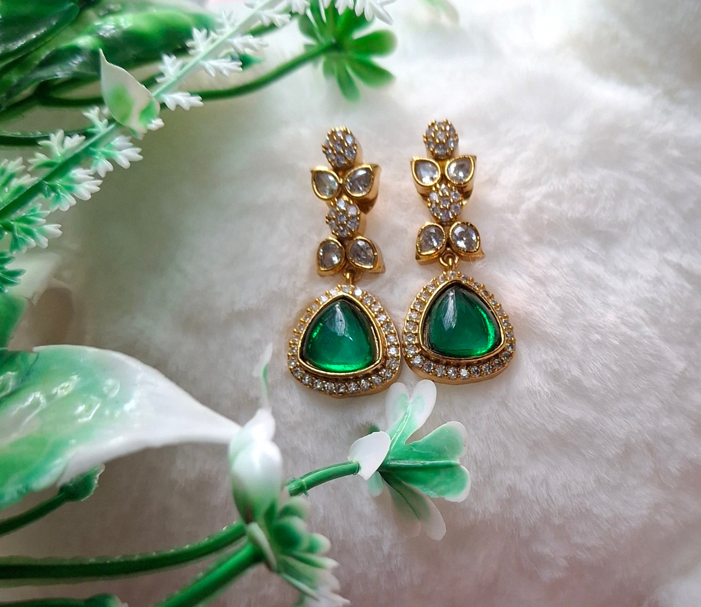 Royal Emerald Glow Gold-Plated Earrings
