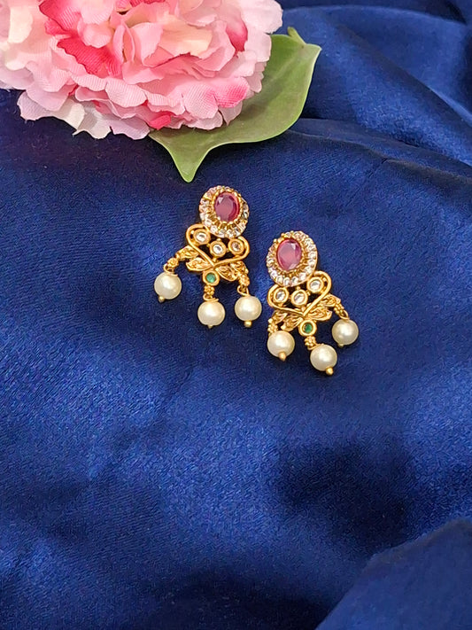 Royal Charm Gold-Plated Pearl Stud Earrings