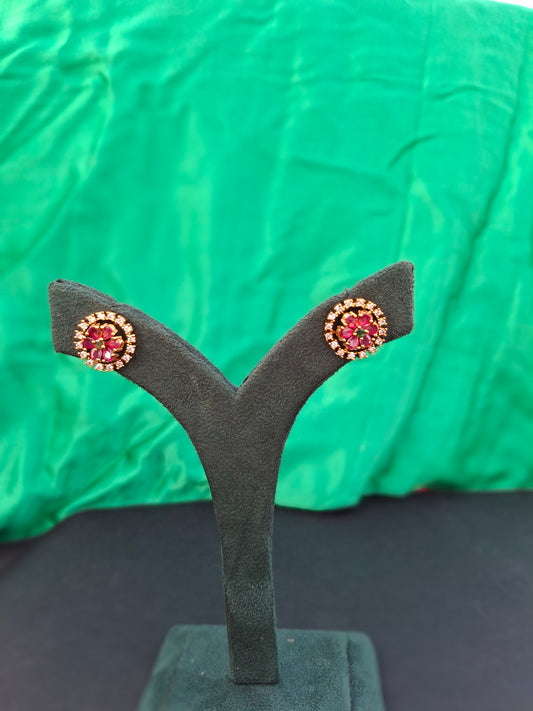 Ruby Crystal Floral Stud Earrings