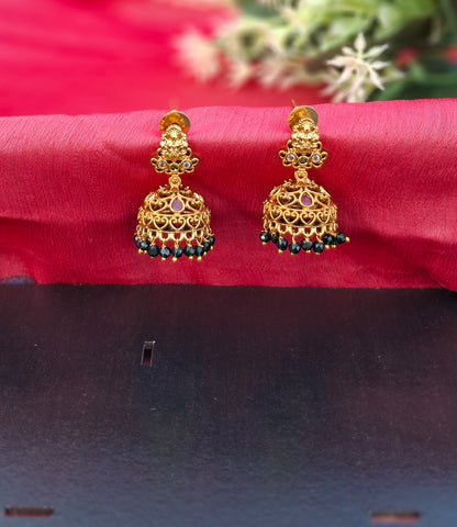 Antique Lakshmi Jhumkas with Black Bead Fringe