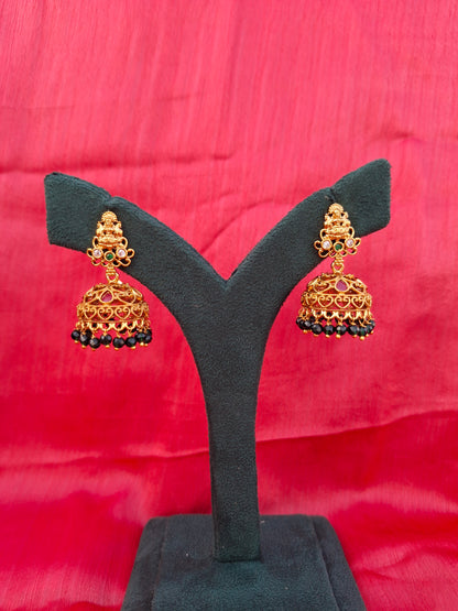 Antique Lakshmi Jhumkas with Black Bead Fringe