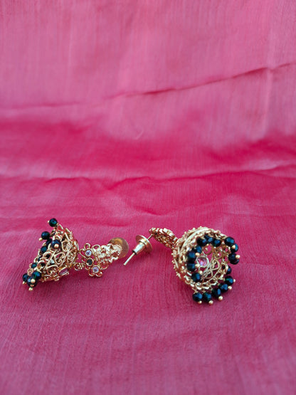 Antique Lakshmi Jhumkas with Black Bead Fringe
