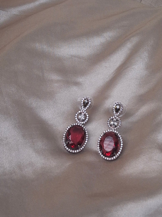 Oxidised Deep Ruby Oval Drop Earrings