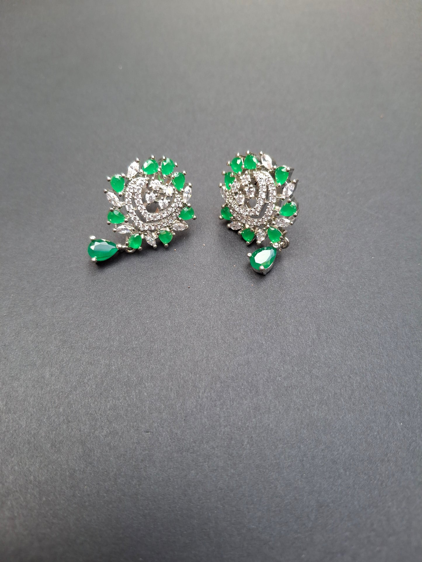 Emerald Radiance Silver-Toned Earrings