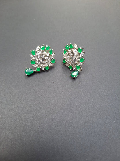 Emerald Radiance Silver-Toned Earrings