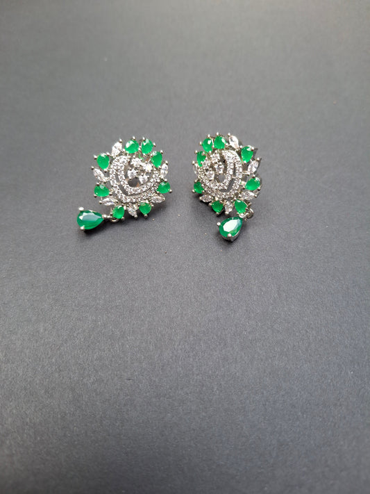 Emerald Radiance Silver-Toned Earrings