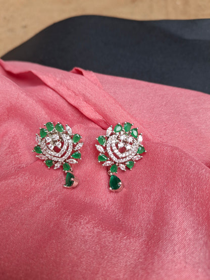 Emerald Radiance Silver-Toned Earrings