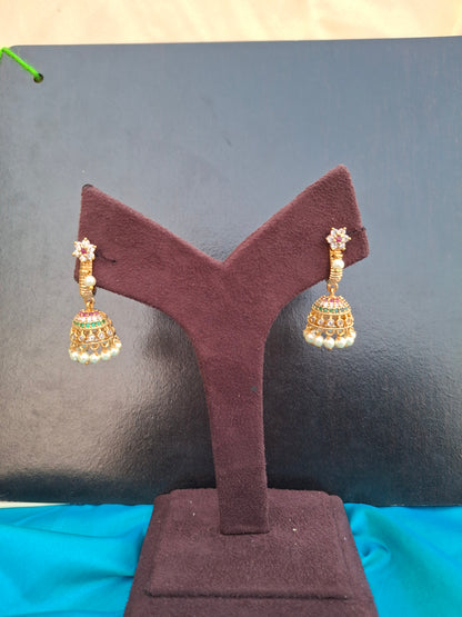 Traditional Gold-Toned Pearl Jhumka Earrings