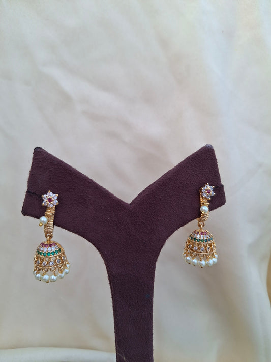 Traditional Gold-Toned Pearl Jhumka Earrings