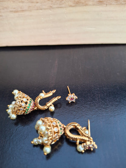 Traditional Gold-Toned Pearl Jhumka Earrings