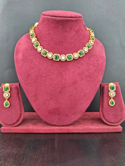 Elegant Green and White Kundan Necklace Set