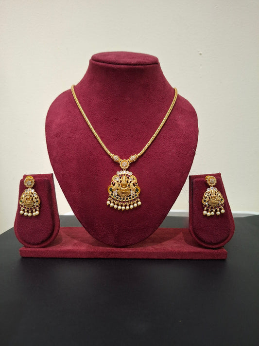 Lakshmi Devi Temple Pendant Necklace Set