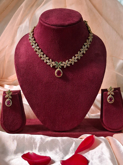 Pink Kundan Stone Floral Necklace Set