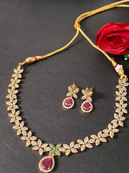 Pink Kundan Stone Floral Necklace Set