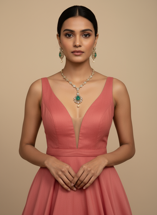 Pastel Green AD Necklace Set