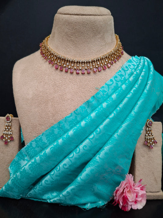 Regal Pink Teardrop Kundan Choker Set