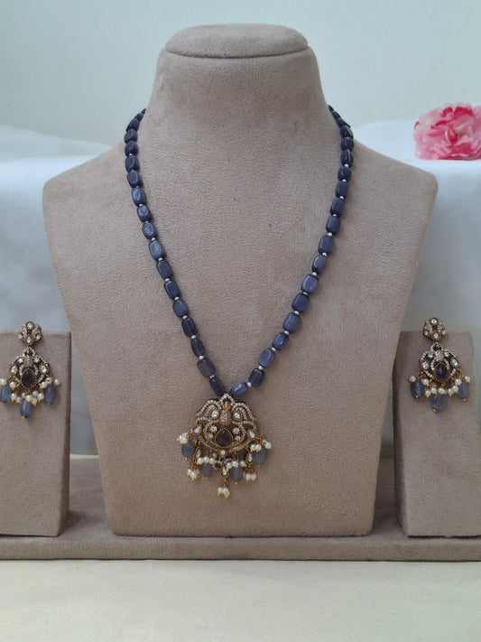 Dusty Purple Beaded Pendant Necklace Set
